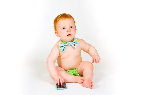 Chlapeček a mobilní telefon — Stock fotografie