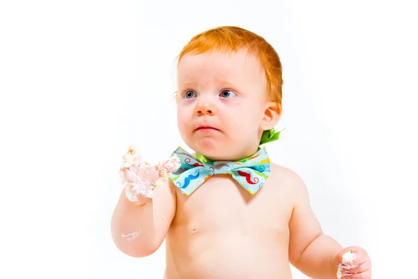 Één jaar oude Cake Smash — Stockfoto