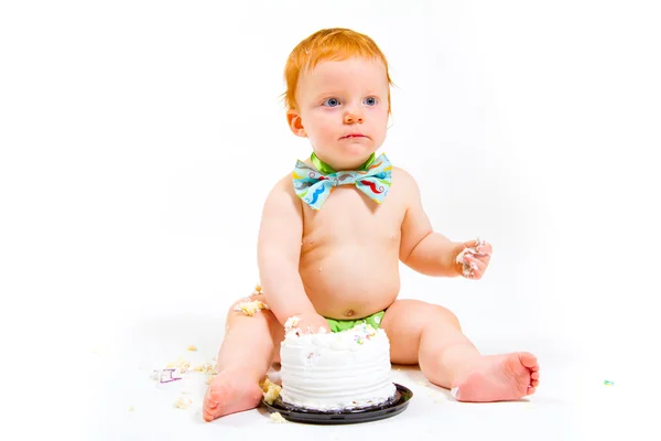 Één jaar oude Cake Smash — Stockfoto