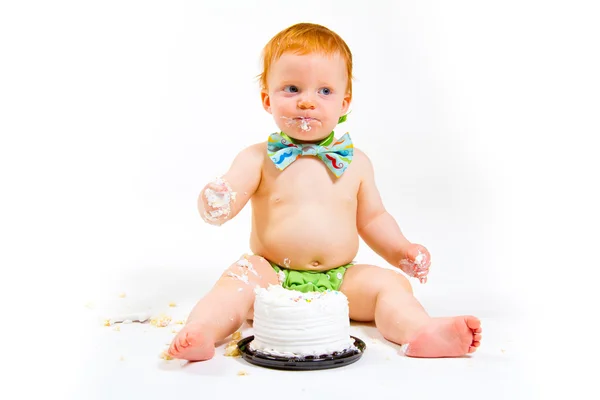 Één jaar oude Cake Smash — Stockfoto