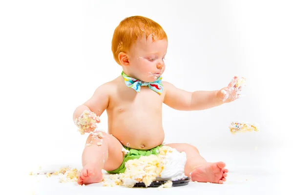 Één jaar oude Cake Smash — Stockfoto