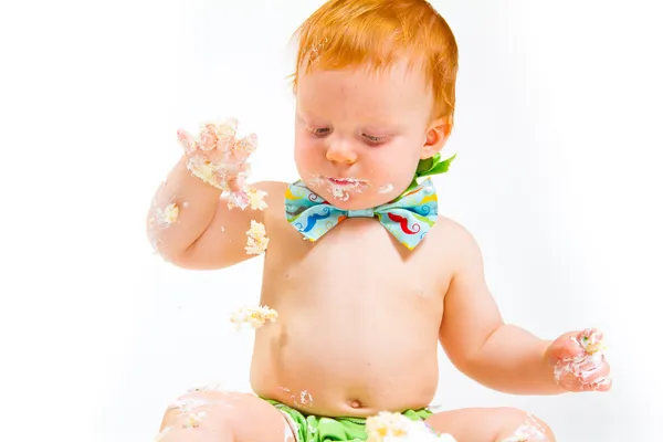 Één jaar oude Cake Smash — Stockfoto