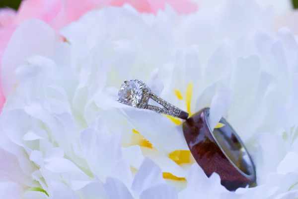 Wedding Rings on flowers — Stock Photo, Image