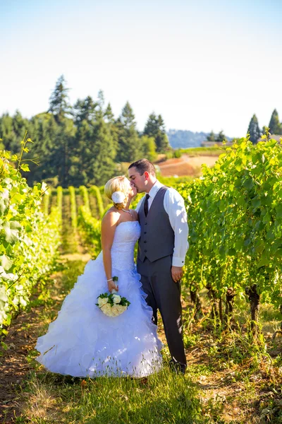 Bruden och brudgummen bröllop kyss — Stockfoto