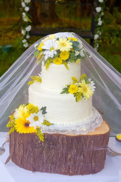 Білий весільний торт докладно — стокове фото
