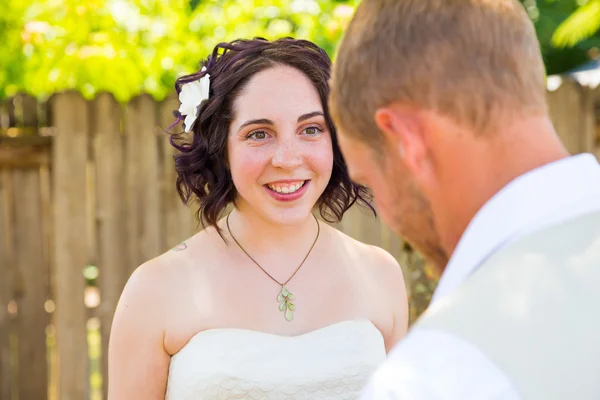 Bride and Groom First Look Moment — Stock Photo, Image