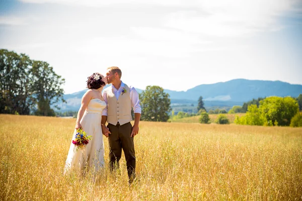 Hochzeitspaar im Feld — Stockfoto