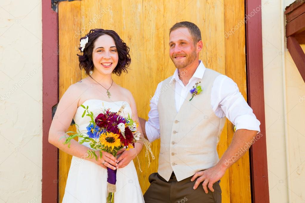 Bride and Groom with Old Doors
