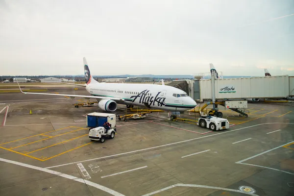 Alaska Airlines Embarque de voo — Fotografia de Stock