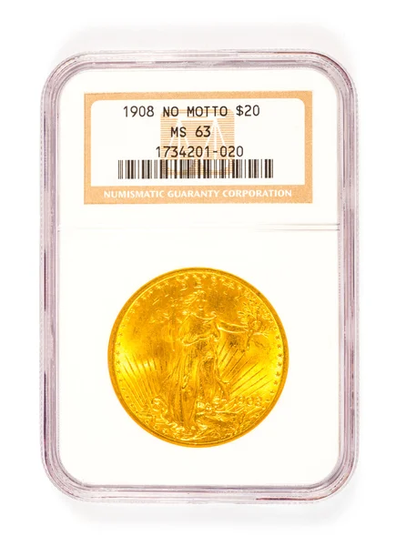 Gold 20 Dollar St Gaudens Coin Graded — Stock Photo, Image