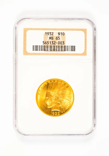 Graded Indian Head Gold 10 Dollar Coin — Stock Photo, Image