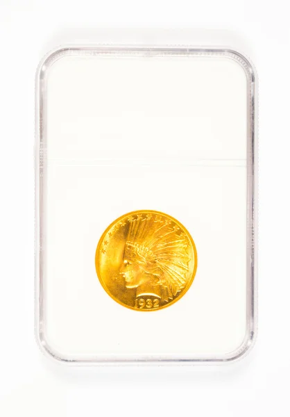 Dólar cabeça indiana de ouro no caso — Fotografia de Stock