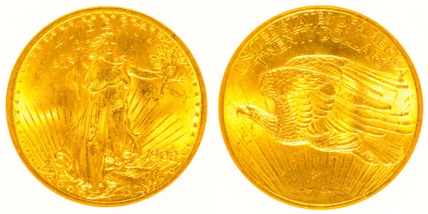 Moneda de oro delantera y trasera St Gaudens —  Fotos de Stock