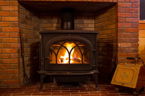 Wood Stove Fire Burning — Stock Photo, Image