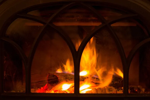 Wood Stove Fire Burning — Stock Photo, Image