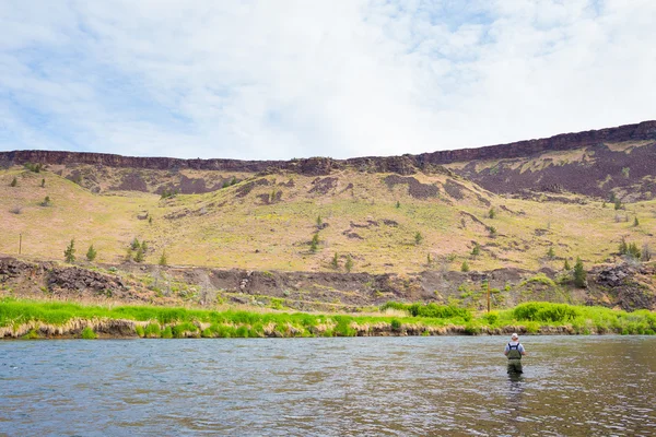 Fly Fisherman Casting on the Deschutes River — Stock Photo, Image