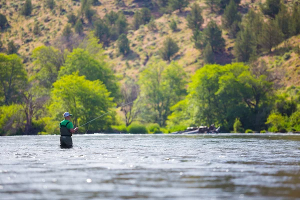 Fly Fisherman Casting on the Deschutes River — Stock Photo, Image