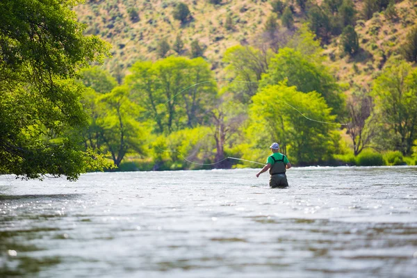 Fly Fisherman Casting on the Deschutes River — Stock Photo, Image