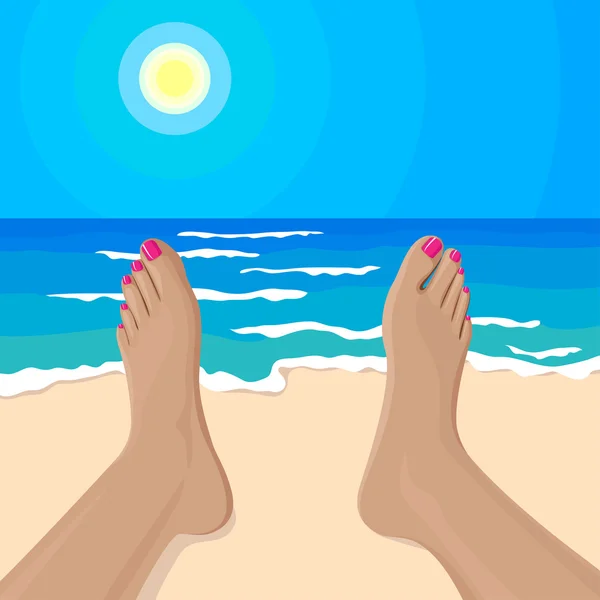 Ноги на пляже — стоковый вектор