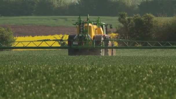 Agricultor rociando pesticidas en un campo — Vídeo de stock