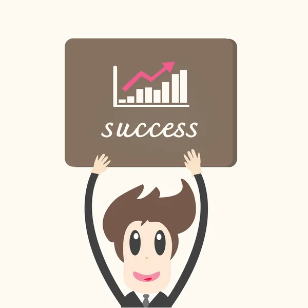 Üzletember irodai dolgozó gazdaság egy óriásplakát, a sikeres üzleti. — Stock Fotó
