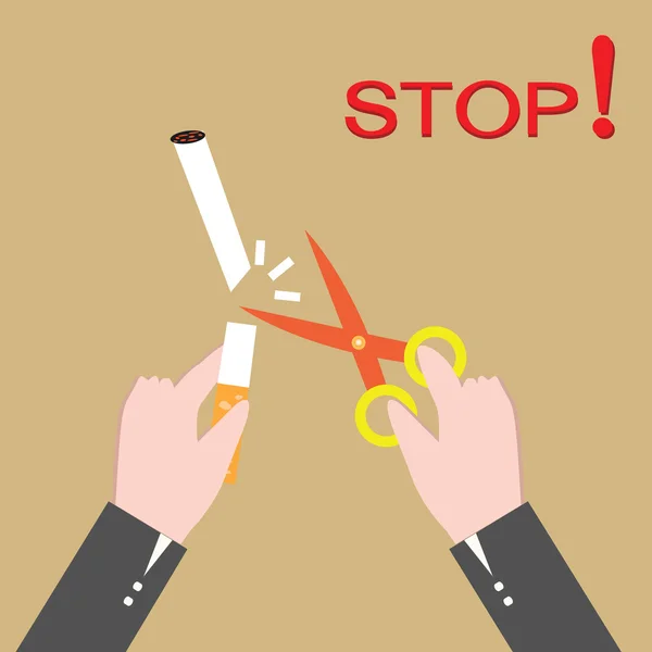 Pare de fumar, mãos humanas cortando o cigarro — Fotografia de Stock
