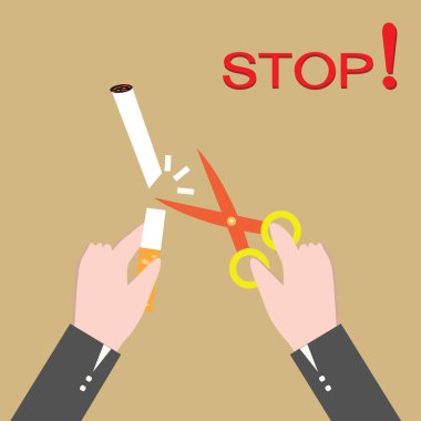 Stop smoking, human hands cutting the cigarette clipart