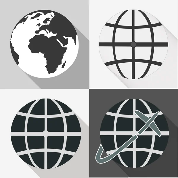 Globe earth vector icons set met lange schaduw — Stockvector