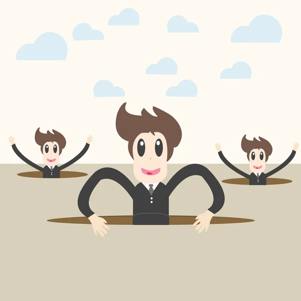 Business team coming out through a crack. Success concept — Stock Vector