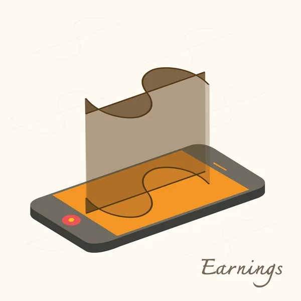 Smartphone met dollar pictogram op het display, plat. — Stockvector