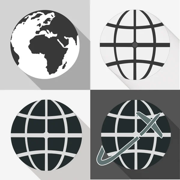 Globe terre vecteur icônes réglées avec ombre longue — Image vectorielle
