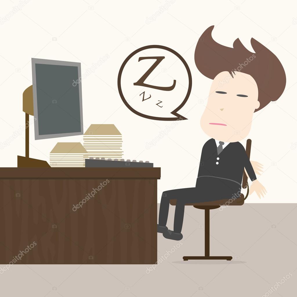 Businessman fall sleep at working place.