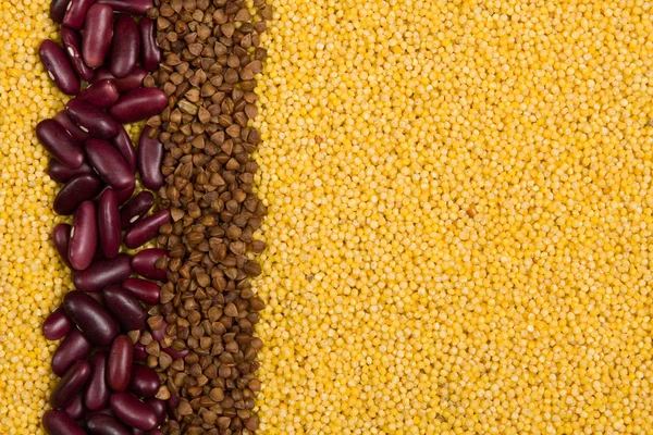 Stripes of millet, red beans and buckwheat, texture — Stock Photo, Image