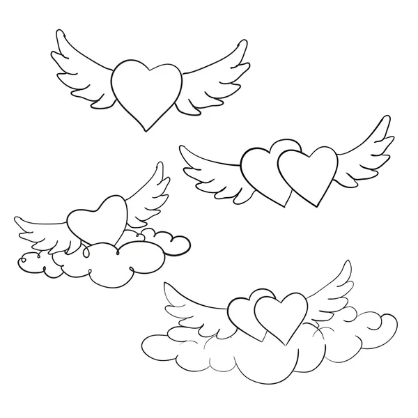 Doodle corazón volar — Archivo Imágenes Vectoriales