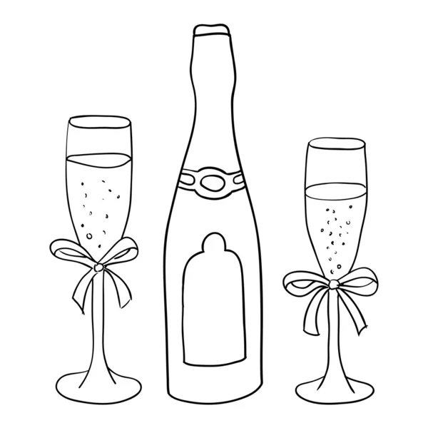 Champagne and glasses doodle Stock Vector