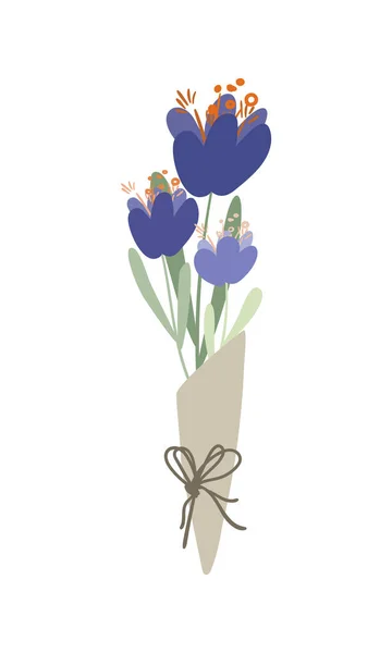 Flores Una Bolsa Regalo Presente Flores Azules Clipart Elemento Aislado — Vector de stock