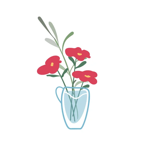 Květiny Skleněném Hrnku Clipart Izolovaný Prvek Výzdoby Bílém Pozadí Vektorová — Stockový vektor