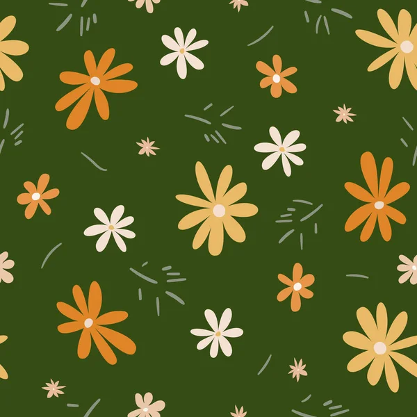 Απλό Ρουστίκ Floral Μοτίβο Χωρίς Ραφή Ένα Αφελές Στυλ Πορτοκαλί — Διανυσματικό Αρχείο