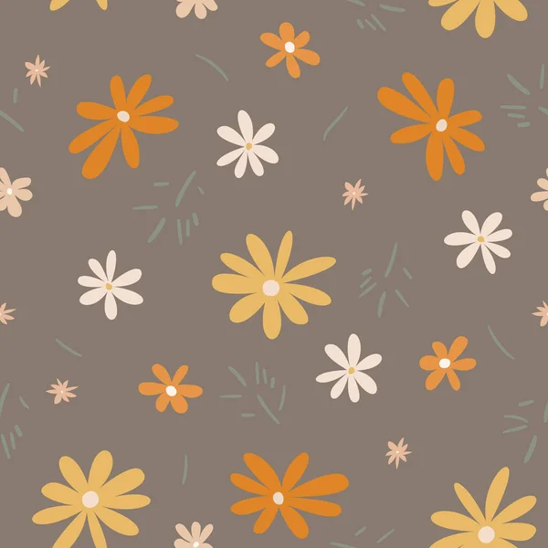 Floral Απρόσκοπτη Καλοκαιρινό Μοτίβο Χαμομήλι Και Καλέντουλα Ένα Αφελές Ύφος — Διανυσματικό Αρχείο