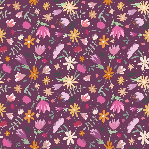 Lilac Floral Απρόσκοπτη Καλοκαίρι Μοτίβο Αφελές Στυλ Τετράγωνο Φόντο Εικονογράφηση — Διανυσματικό Αρχείο