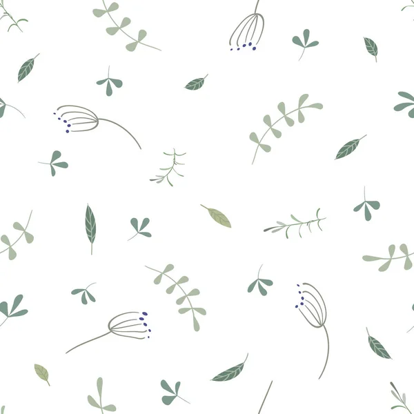 Простой Бесшовный Цветочный Фон Белом Фоне Приглушенные Зеленые Ветви Листьями — стоковый вектор