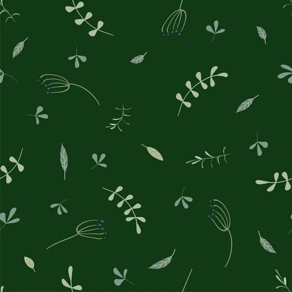 Просто Безморщинистый Цветочный Узор Темно Зеленом Фоне Приглушенные Зеленые Ветви — стоковый вектор