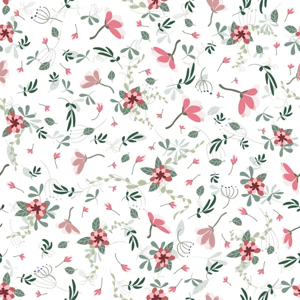 Patrón Floral Fresco Sin Costuras Sobre Fondo Blanco Pequeñas Ramitas — Vector de stock