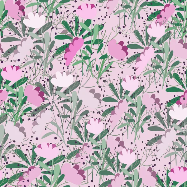 Seamless Spring Pattern Fluffy Lilac Rustic Flowers — Stockvektor