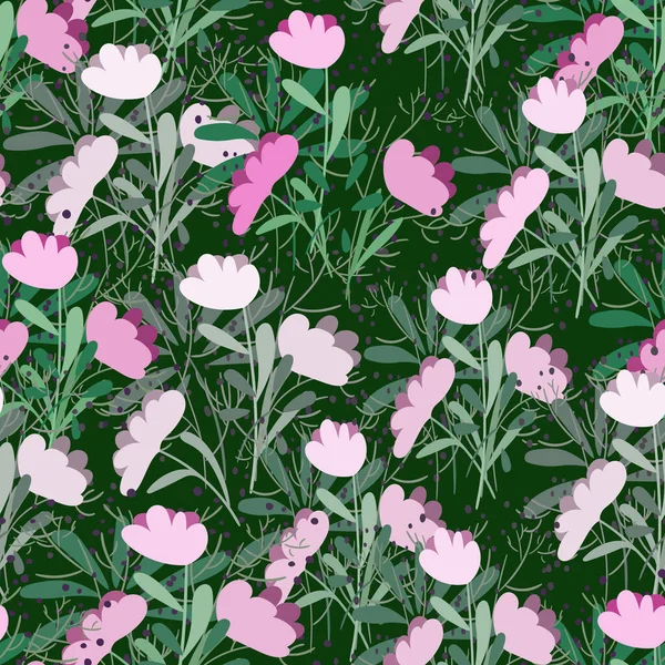 Krásné Šeříkové Květy Naivním Stylu Bezešvé Květinové Vzory Zeleném Pozadí — Stockový vektor