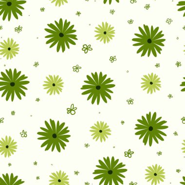 Beyaz arka planda açık yeşil ve koyu yeşil çiçeklerle kusursuz bir yaz deseni..