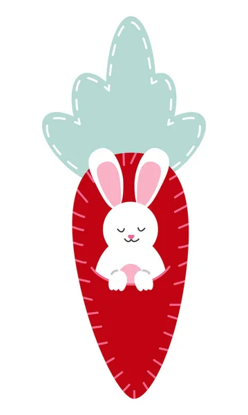 Textile White Rabbit Pocket Carrot — ストックベクタ