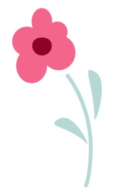 Pink flower with blue sheets. Clipart. Isolated element of decor on a white background. 	