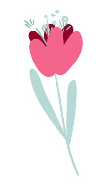 Red flower. Clipart. Isolated element of decor on a white background. 	