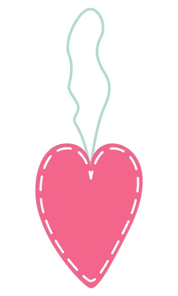 Textile Handmade Pink Heart Blue String Decor — 图库矢量图片